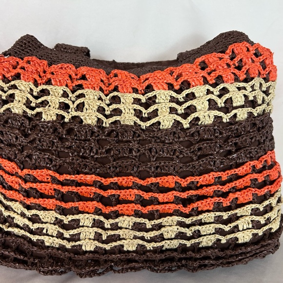 Vintage 1970s style handmade crocheted raffia handbag - Picture 5 of 9